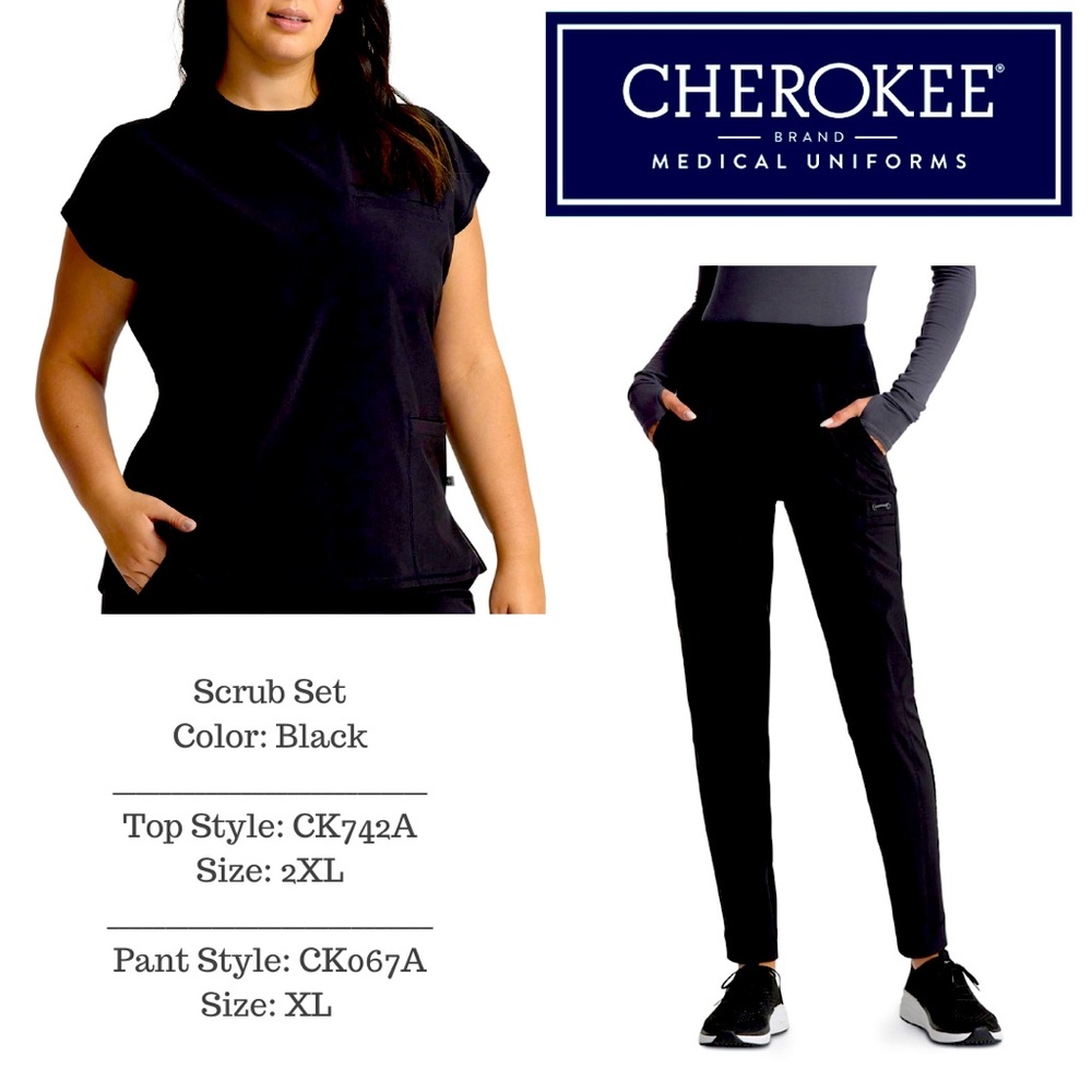 Cherokee Infinity Black Scrub Set, Size 2XL & XL, Style: CK742A & CK067A
